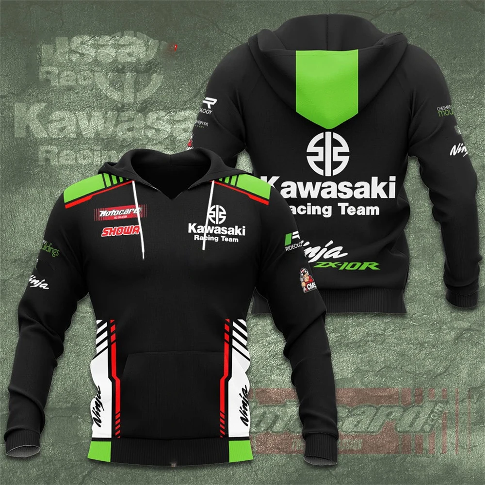 Kawasaki Motorcycle Racing Team Men Zipper Hoodie 2024 New Fashion Women Oversized Sweatshirt Spring Autumn Children Jacket Coat