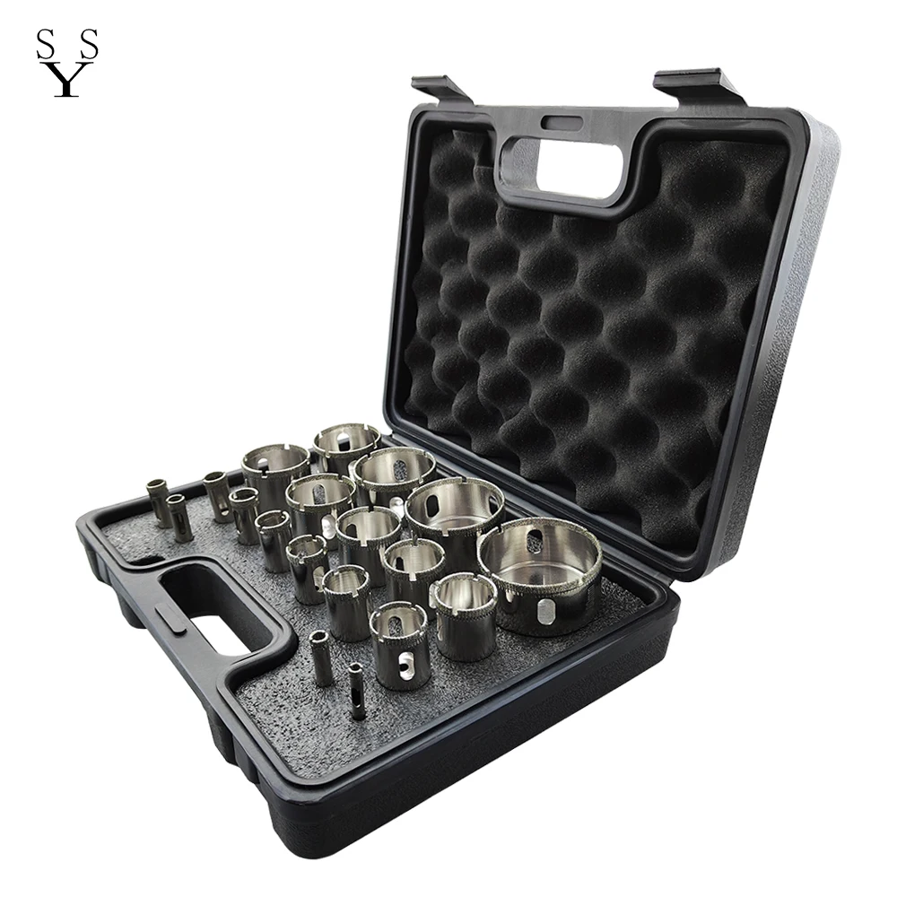 19Pcs 6-60mm Glass Hole Saw Diamond Coated Drill Bits Drilling Crown for Tile Marble Ceramic Power Tools