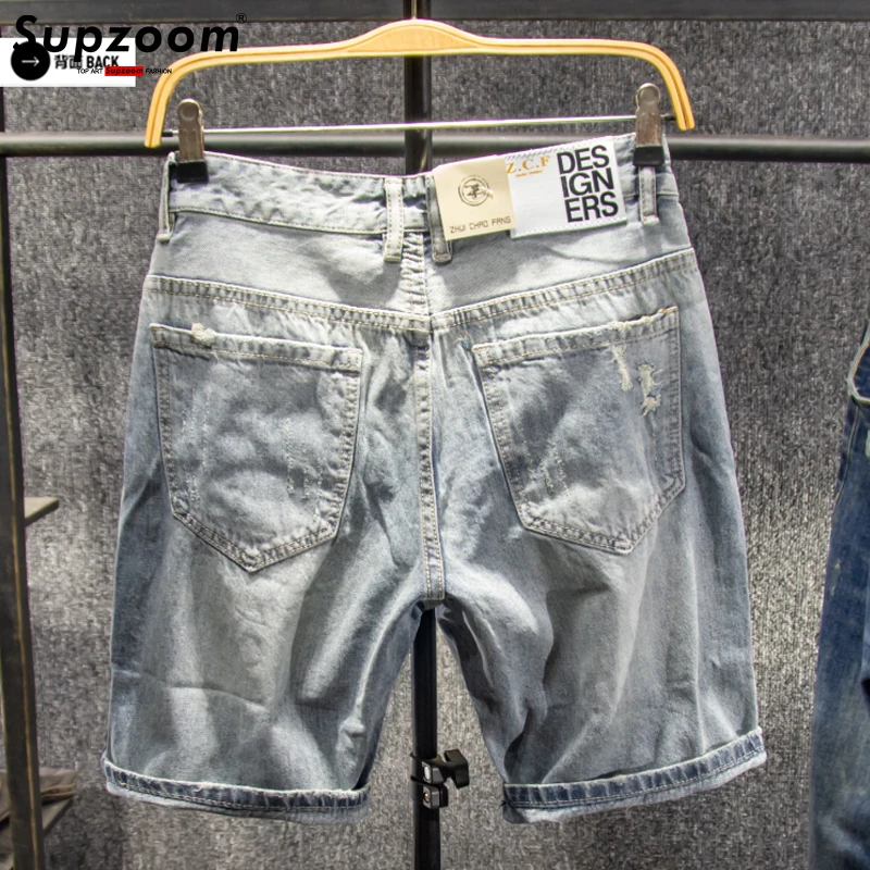 Supership-Short en jean délavé pour homme, haut à la mode, imprimé, fermeture éclair, mouche, coton, décontracté, offre spéciale, été, nouveauté, 2023