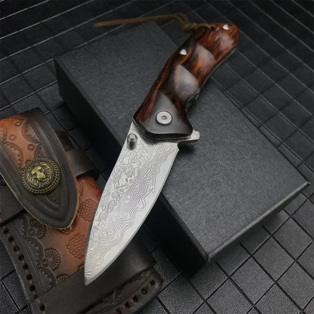 

VG10 Damascus Steel Flipper Assisted Folding Pocket Knife Red Sandalwood Handle Outdoor Camping Hunting Knives Tactical EDC Tool