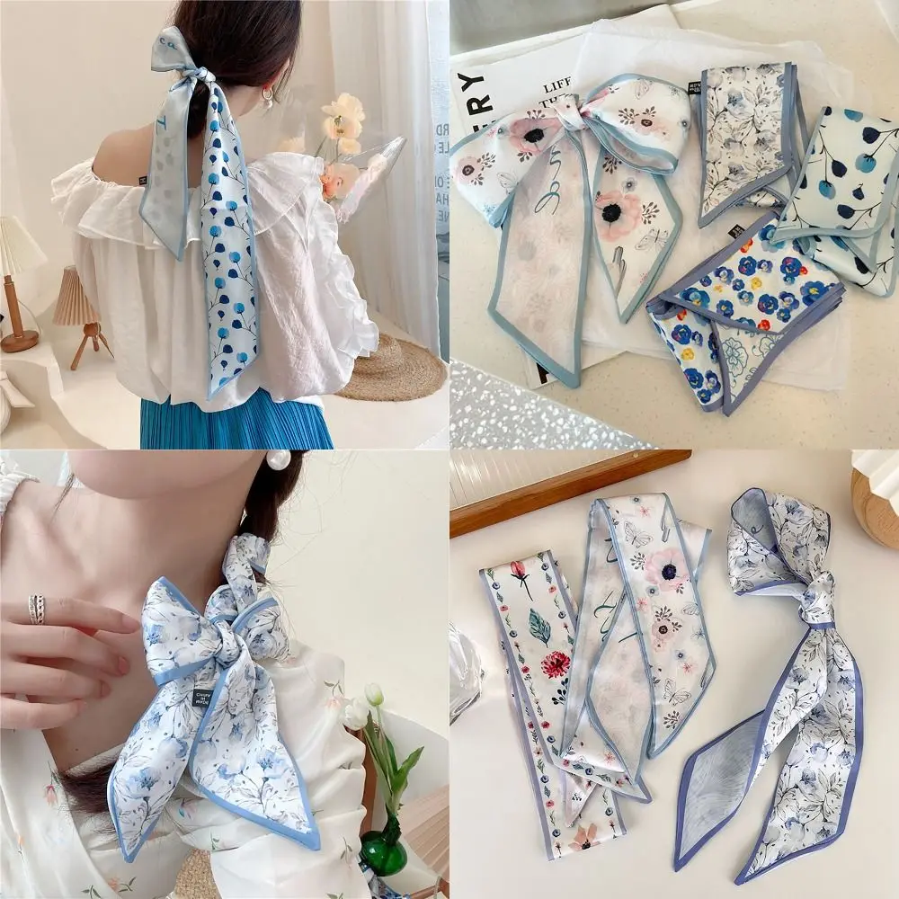 

Premium French Pastoral Style Hair Tie Rose Plum Blossom Silk Scarf Headband Bag/Hair Accessories Bag Strap Women Girls