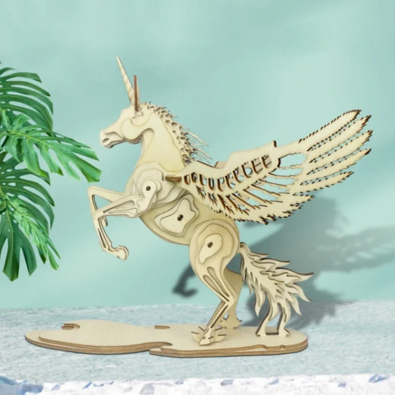 

3D Wooden Puzzle Unicorn Model Laser Cutting Handmade DIY Assembly Toy Jigsaw Desk Model Building Kits for Kids Creative Gifts
