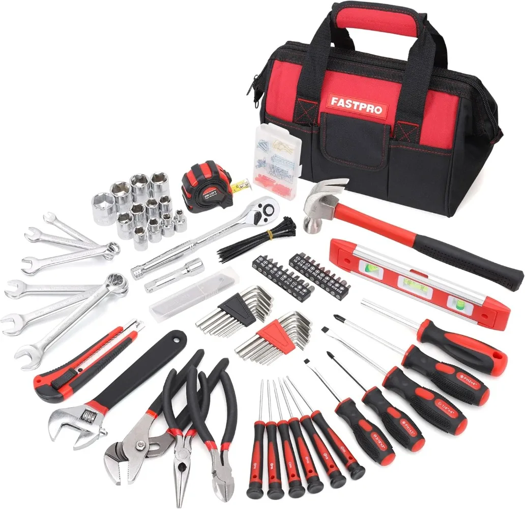 FASTPRO 236-Piece Home Repairing Tool Set, Mechanics Hand Tool Kit with 12-Inch Wide Mouth Open Storage Bag, Household Tool Set