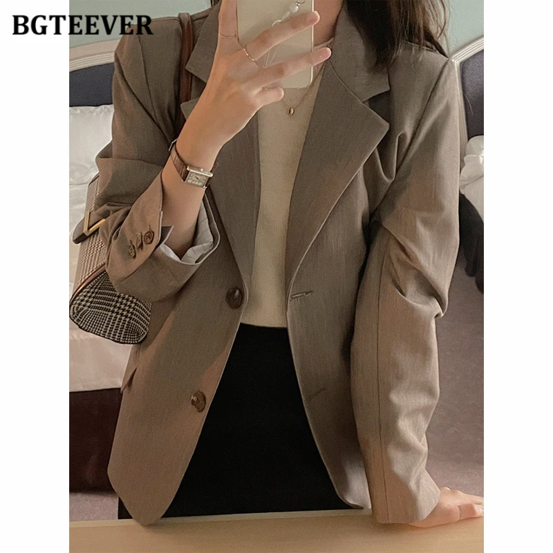 BGTEEVER 여성용 캐주얼 루즈 블레이저 코트 봄 가을 긴 소매 포켓 여성용 정장 재킷