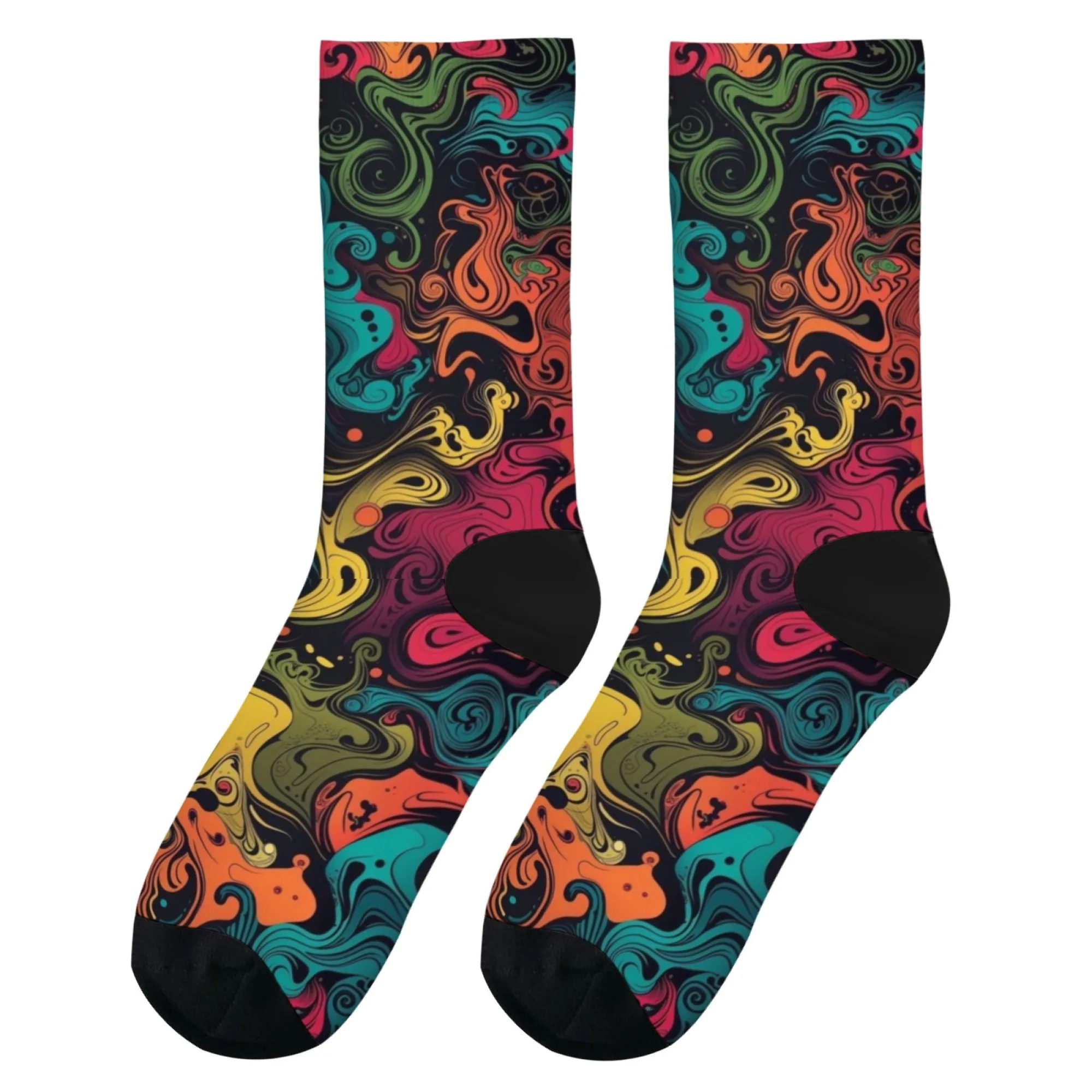 Vibrant Colorful Psychedelic Crew Socks Bold Abstract Fluid Art Swirl Pattern Elevate Your Outfit Eye-Catching Artistic Flair