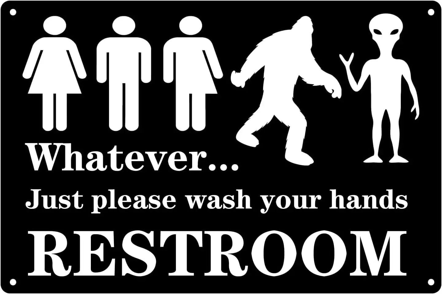 Just Please Wash Your Hands Bigfoot Alien Sign Metal Tin Sign Inclusive Sign Bathroom Door Funny Signs Bathroom Wall Decor Kids 