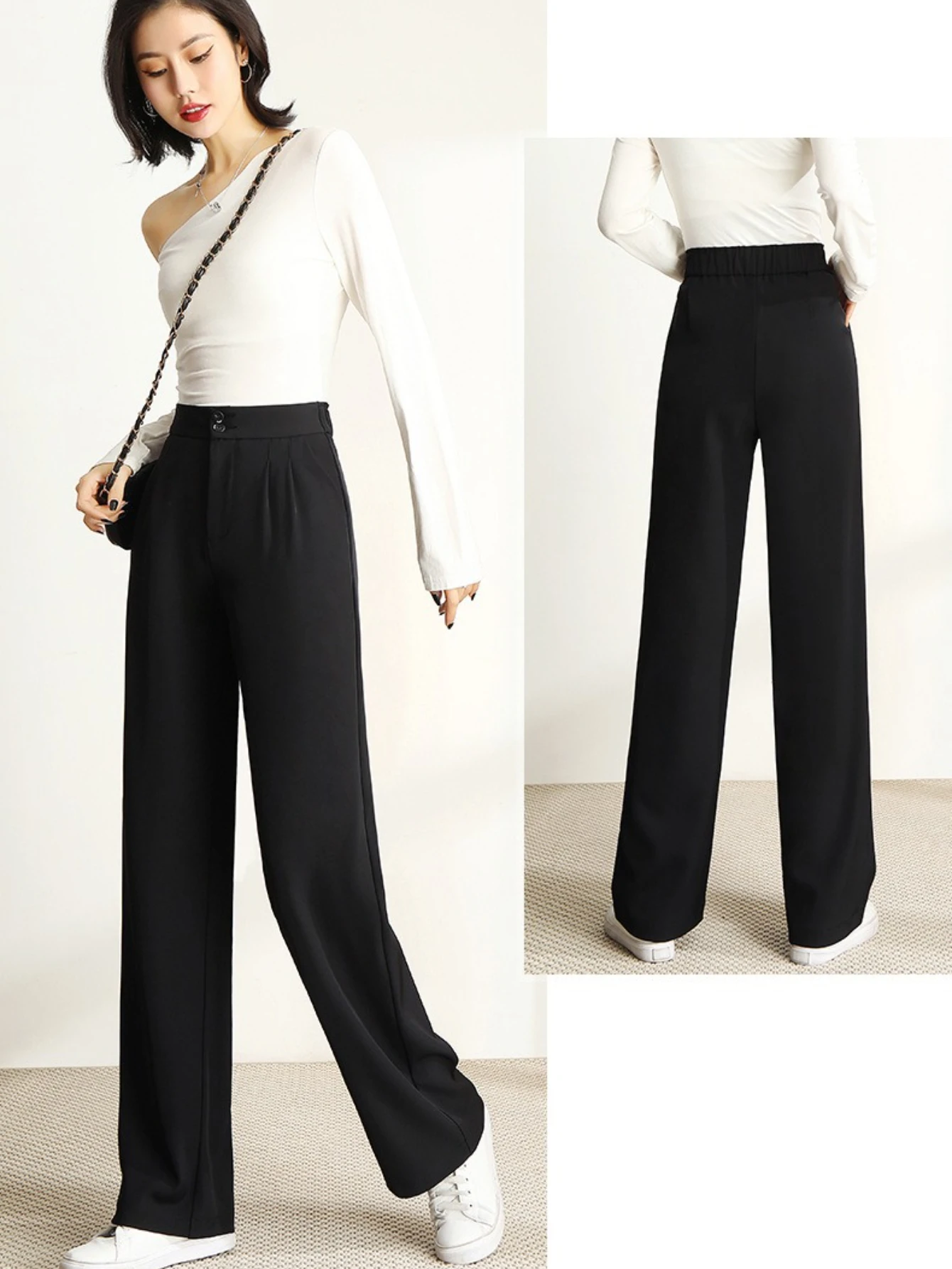 Pantaloni a gamba larga a vita alta da donna Drappeggi per pendolari Ufficio Versatile Casual Slim Pantaloni a figura intera Pantaloni lunghi sottili primavera estate