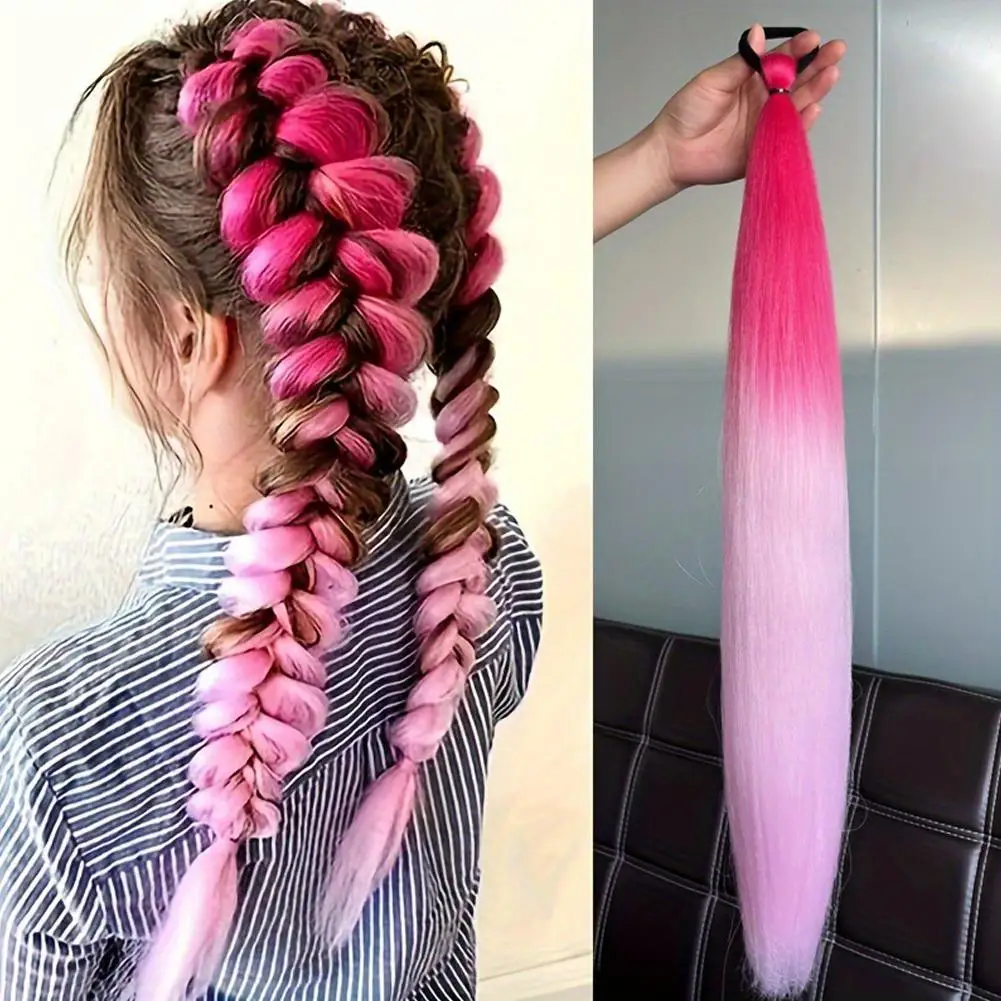 

Синтетический красочный наращивание хвоста, длинный прямой плетеный хвост «сделай сам», шиньон с резинкой, женские аксессуары для волос ﻿