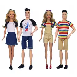 Fashion Couple Lover Clothes Casual Wear Kids Toys Miniature Doll Accessories Dress Things For Barbie Ken DIY Pretend Play Game