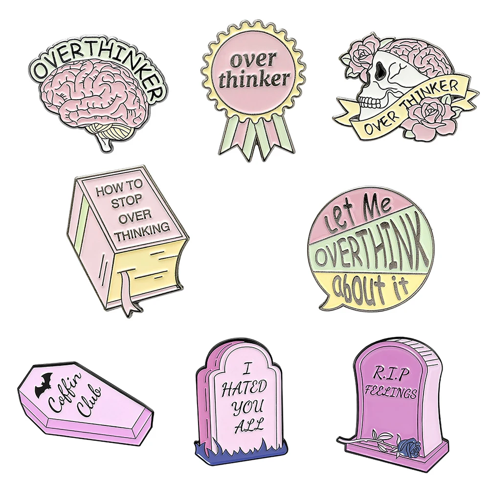 Brain Brooch Pink Memorial Tombstone Love Over Thinker Clothing Accessories Backpack Brooch Badge Lapel Pins Over Thinker Brooch