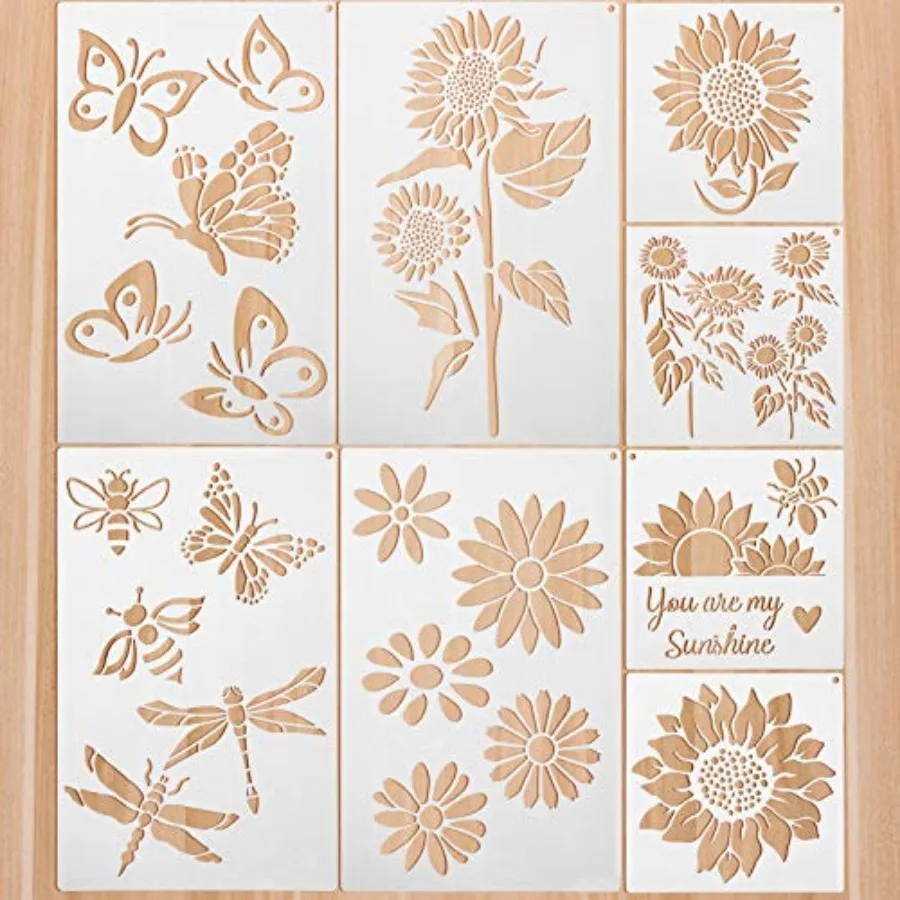 

8 Pieces Sunflower Butterflies Painting Stencils Flower Butterfly Stencil Kit for Painting on Wood Wall Canvas You are My Sunsh