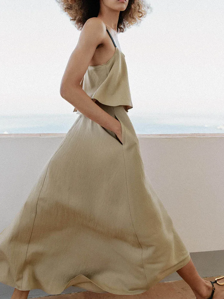New Summer Women's Midi Dress Double Layer Wide Strap Backless Commute Dress Fashionable Elegant Suitable for Ages 25-35