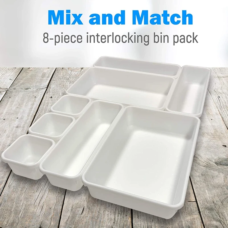 Laci Organizer (8 PCS) -saling mengunci Meja Organizer baki pembagi laci Snap bersama-sama untuk tata letak kustom Non Slip
