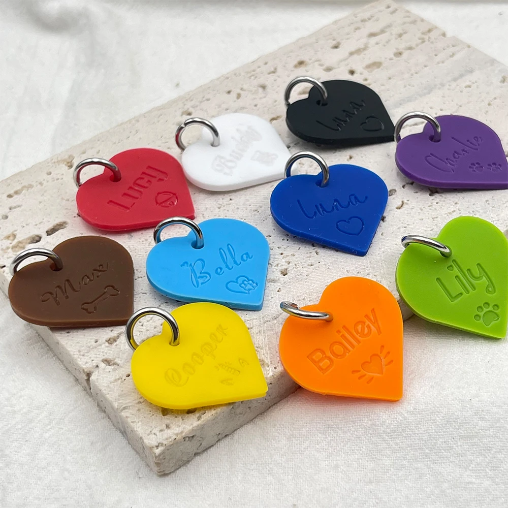 NEW Heart-shaped Silicone Pet Anti-lost ID Tag Dog Collar Tag Engraved Name Phone Number Custom Pendant Puppy Collars Dogs Tags