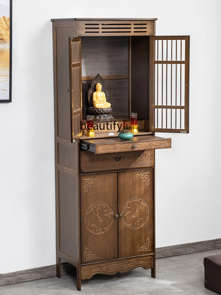 CXH Buddha Statue Altar Solid Wood Clothes Closet Buddha Cabinet Shrine Buddha Shrine Home Worship Table