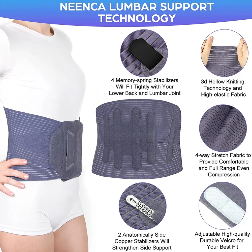 1PC Back Support Brace for Pain Relief of Lumbar/Waist, Adjustable Lumbar Support with Spring Stabilizers, Air Mesh Waist Wrap