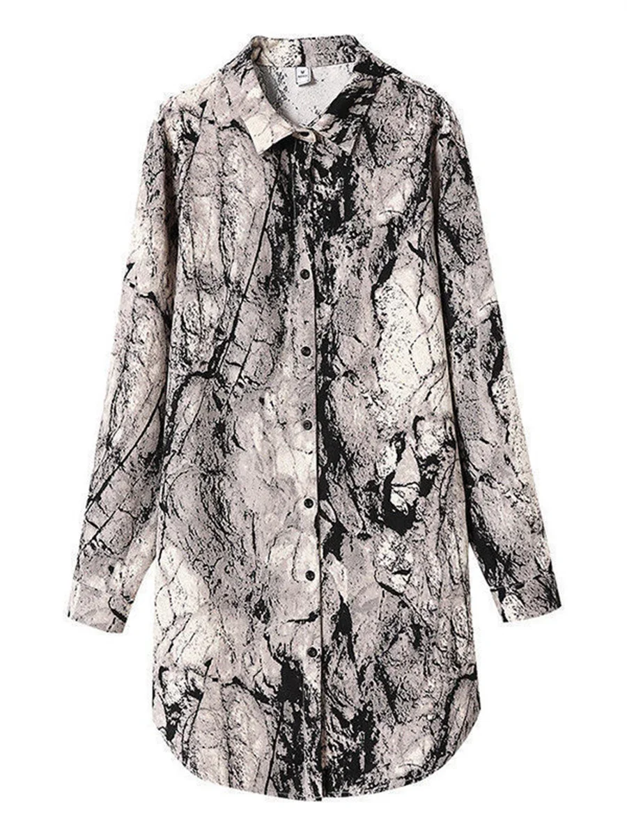 5XL Loose Women Spring Summer Shirts Lady Fashion Casual Long Sleeve Turn-down Collar Printing Blusas Tops ERFEW