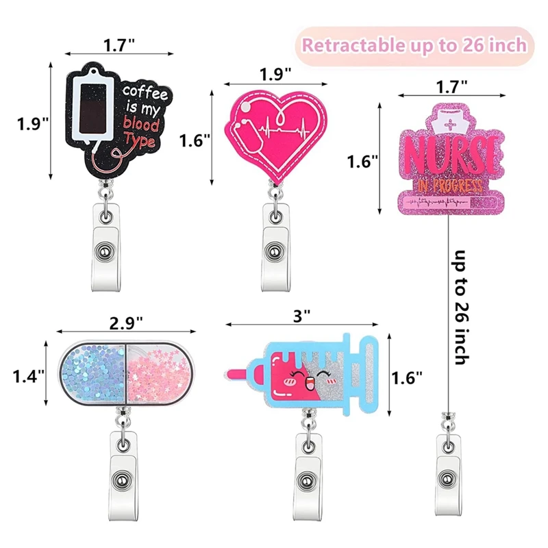 Cna Badge Holder Retractable-ID Badge Holder With Clip 5 Pcs Acrylic Badge Reel With Alligator Clip