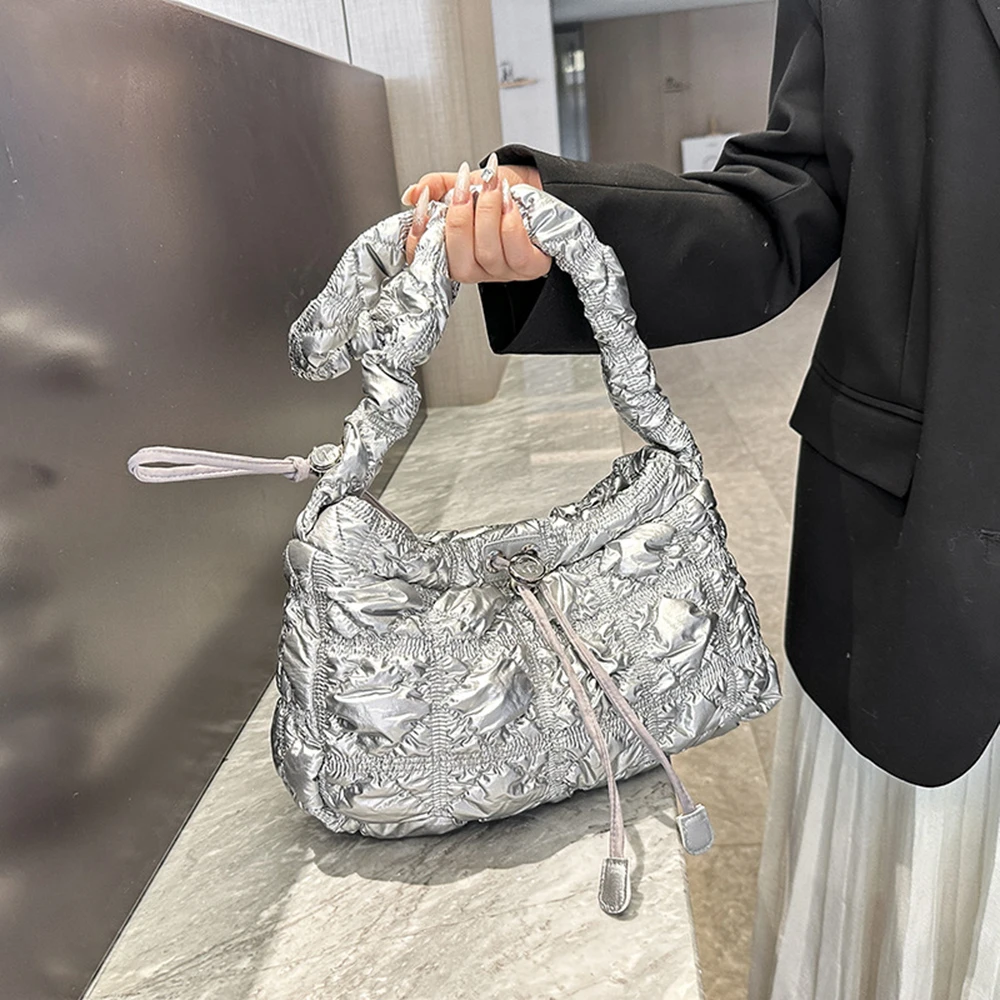 

Монохромная плиссированная сумка через плечо с застежкой на шнурке, однотонная упаковка для ежедневного использования, минималистичный нишевый дизайн, повседневный