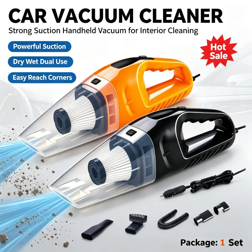 Handheld Car Vacuum Cleaner Strong Suction Wet Dry Cleaner Portable Dust Collector For Car Interior And Household Use