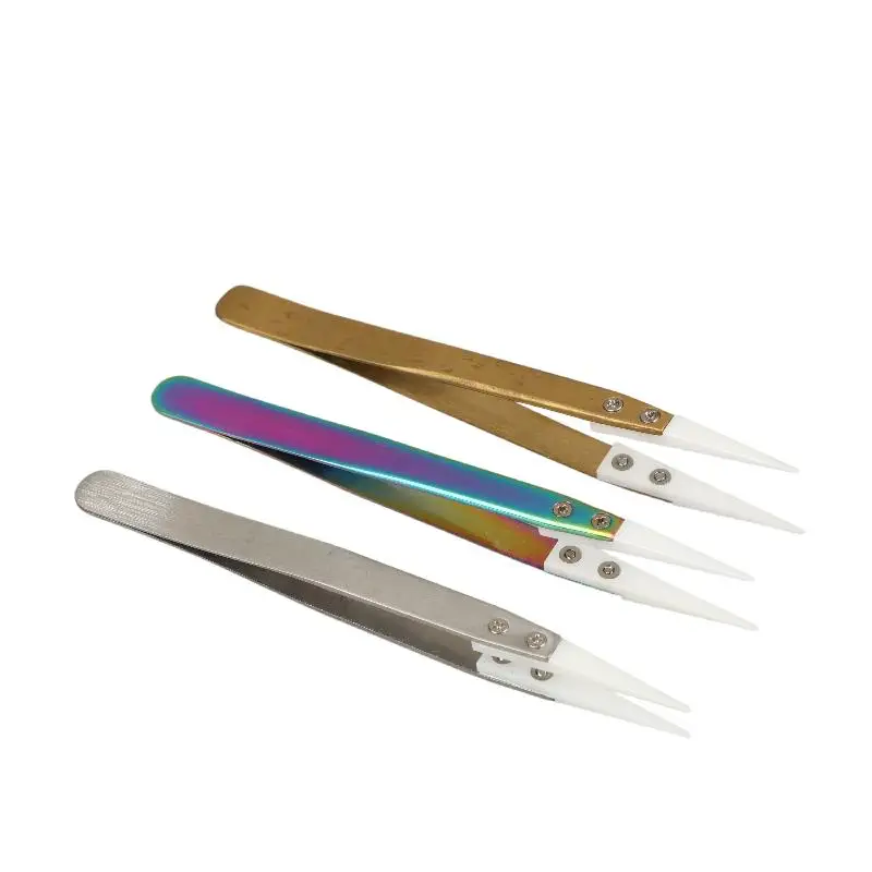 1Pcs Reverse Anti-Magnetic With Pointed & Curved Tips Non-Conductive Precision Ceramic Tweezers For Solder