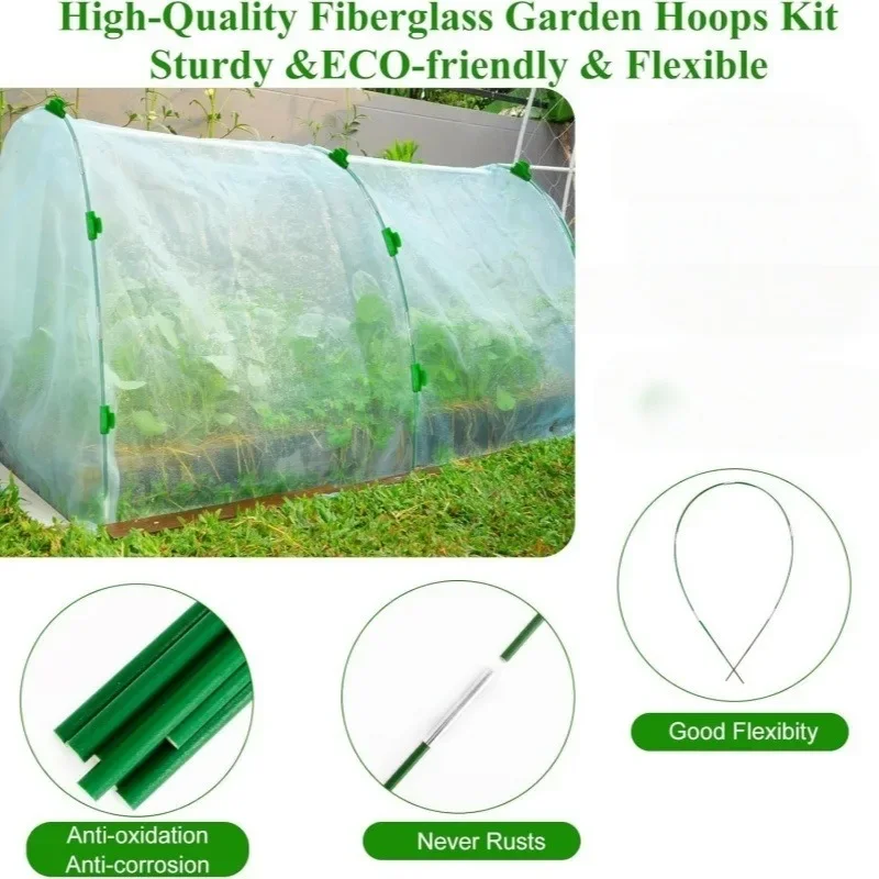 Solid Fiberglass Rods Greenhouse Grow Tunnel Hoops Bendable Garden Arch Support Frame for Raised Bed Seedling Plant Row Cover