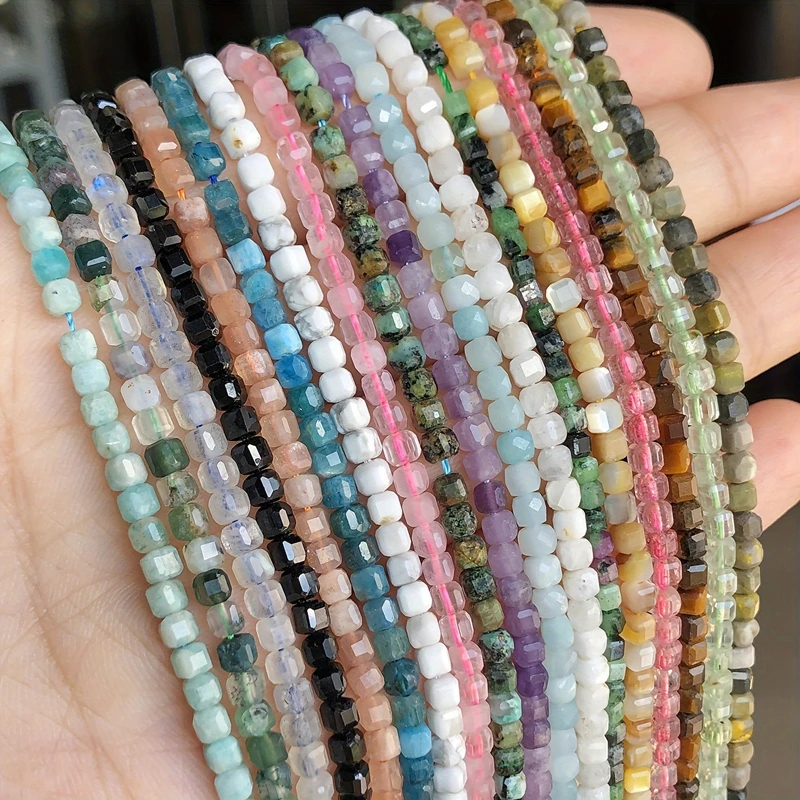 Naturstein, quadratisch facettiert, Amethyst, Quarz, Granat, Labradorit, Würfel-Abstandshalter-Perlen für die Schmuckherstellung, DIY-Armband, Halskette – Detail 3