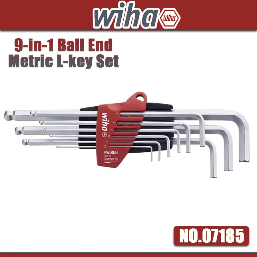 

WIHA 07185 9-in-1 Ball End L-key Set 9Pcs Extended Wrench Set Metric 1.5-10mm High Quality Repair Hand Tools