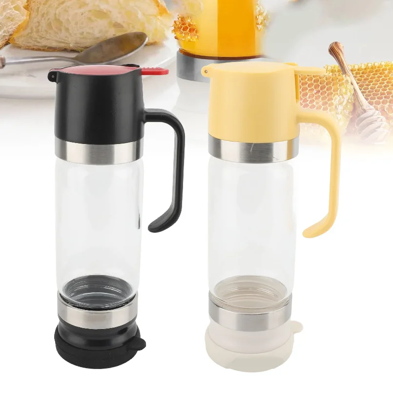 Honey Dispenser 350ml Clear Glass Syrup Dispenser with Handle Prevent Dripping Honey Container for Coffee Shops Restaurants Home