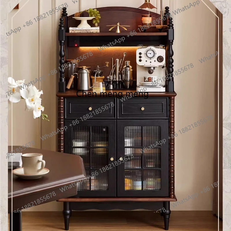 

French retro solid wood dining side cabinet, living room against the wall wine cabinet, medieval American storage locker