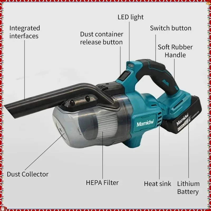 Makita For 18V Battery Power Tool Cordless Electric Vacuum Cleaner  LED Portable Household Industrial Construction Cleaning Tool