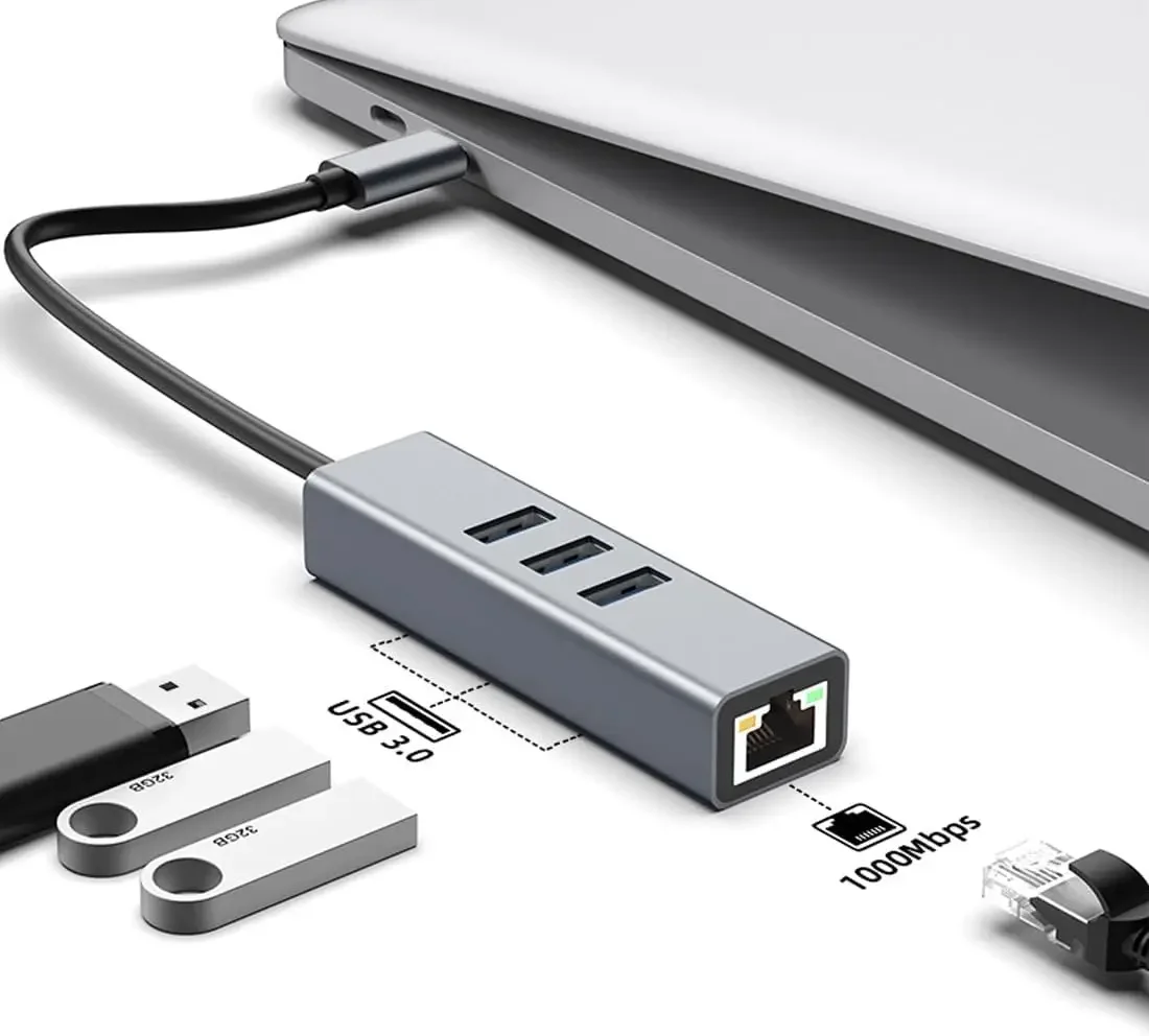 USB-C To Ethernet Adapter, Thunderbolt 4/3 Compatible, USB-C Hub With RJ45 Gigabit, Fast Network Adapter