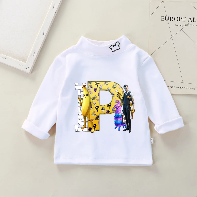 Ropa interior térmica con letras A-Z Fortnites para niños, camisa de invierno para niños, camiseta de manga larga de otoño para niños y niñas, camisetas de dibujos animados