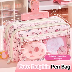 Bolsa de almacenamiento de lápices de dibujos animados, estuche de lápices Kawaii de gran capacidad, estuche de papelería escolar, bolsa de maquillaje, Rosa