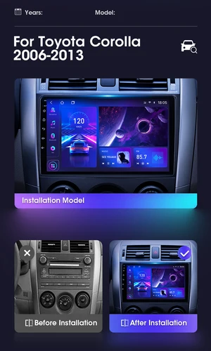 Imagen 2 del producto Radio de coche de 9 ""para Toyota Corolla 2006 2007 2008 2009 2010 2012 2013 2din Android12 Carplay Multimidia reproductor de vídeo unidad principal Navi
