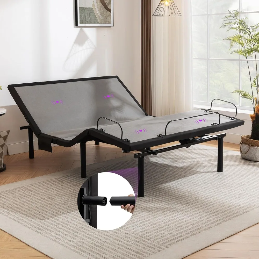 Adjustable Bed Frame, Adjustable Bed Base with 4 Height Adjustable Leg, Bed with Massage, Electric with Wireless