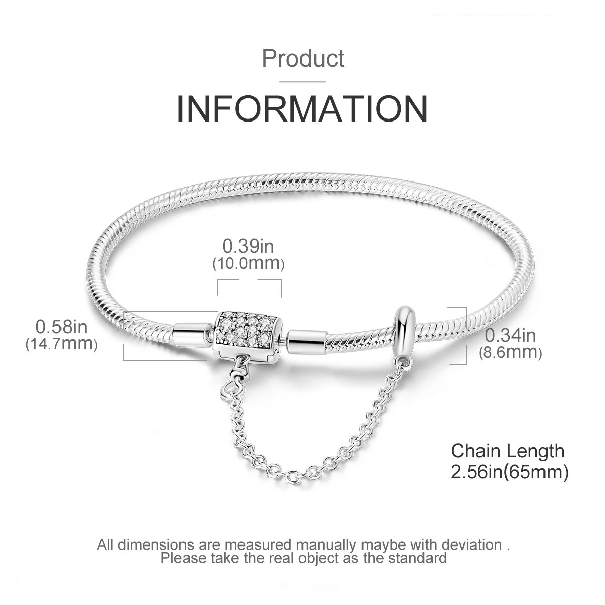 925 Sterling Silber Original Schlangenkette Herzverschluss Perlen-Sicherheitskette Armbänder Passend für Charms DIY Schmuck für Frauen – Detail 27