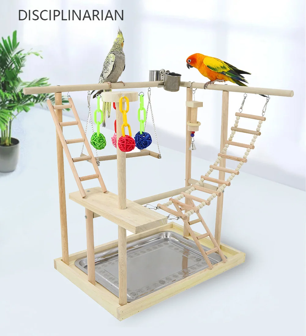 

Parrots Playstand Bird Playground Wood Perch Gym Stand Playpen Ladder Toys Exercise Playgym Feeder Cups Toys Exercise Play