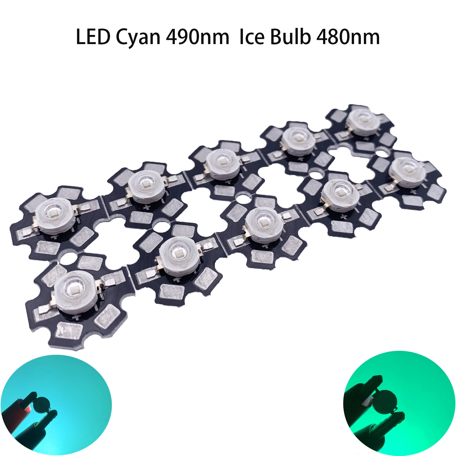 10pcs 100pcs 3W High Power LED Lamp Cyan 490nm Ice blue 480nm 3.0-3.6v 700mA DIY COB LED Epileds