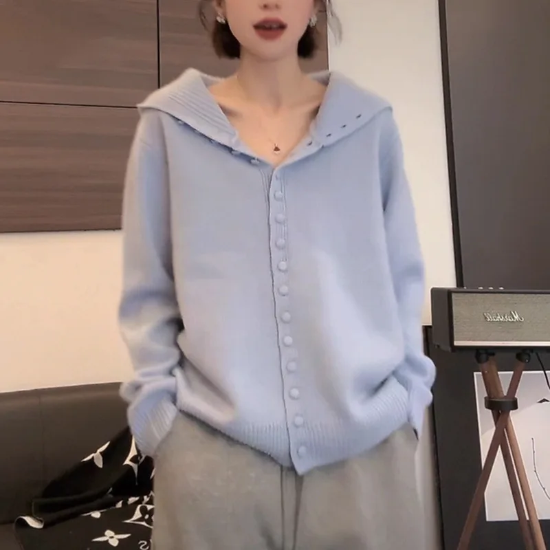 2025 nouveau Style coréen à la mode décontracté Style paresseux à capuche tricoté Cardigan simple boutonnage pull veste pour les femmes