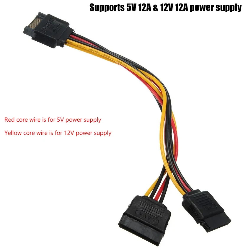 SATA II Hard Disk Power Cable 15Pin SATA Male To 2 Female Power HDD Splitter Connector 20CM Y 1 To 2 Sata Extension Cable Adapt