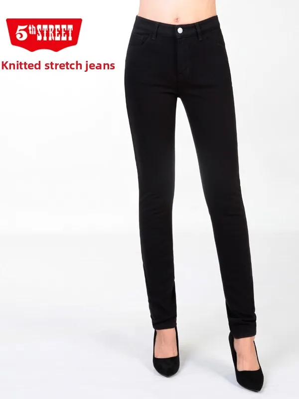 

Bla Slim Fit Knitted Jeans Women's mid Waist Straight Leg Elastic Denim Pants Comfortable Soft Cotton Stretch Fabric Jeans