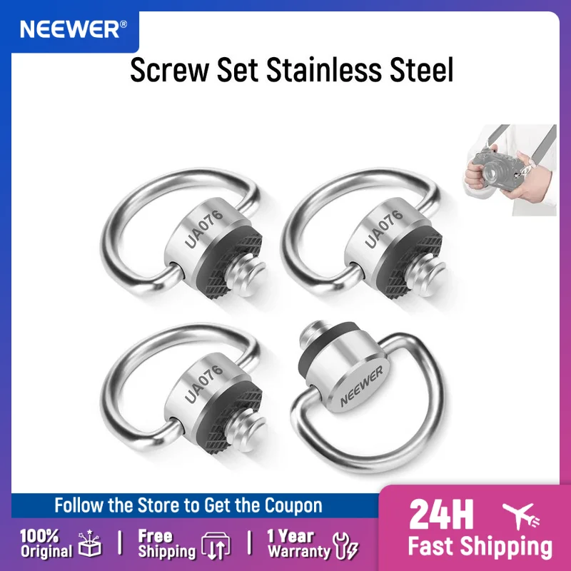 

NEEWER D Ring Screw Set Stainless Steel 1/4" Threaded Fixing Screw for Shoulder Strap Wrist Strap Sling Handle DSLR Camera Cage