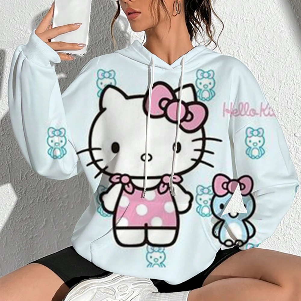 Sudadera con capucha para mujer, sudadera con estampado de Hello Kitty, Sudadera con capucha suave y cómoda, ropa holgada de moda para mujer 2026