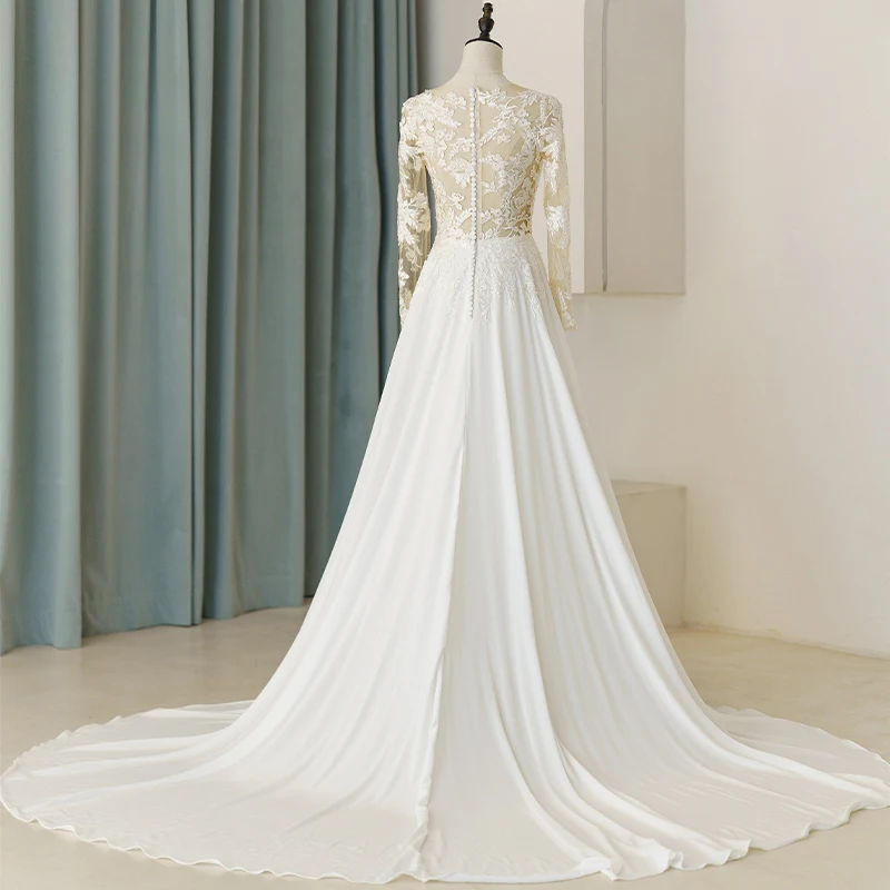 A-line Long Sleeves Wedding Dresses Customized Strapless Sequin Bridal Gown Floor Length Bride Dress for Women Vestidos De Novia