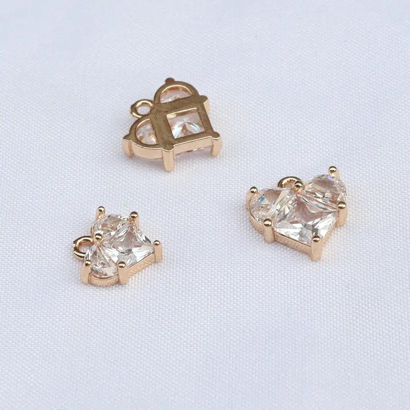 12X13Mm Berlapis Emas Merah Muda CZ Batu Liontin Hati Tas Desainer Anting Gelang Jimat untuk Membuat Perhiasan