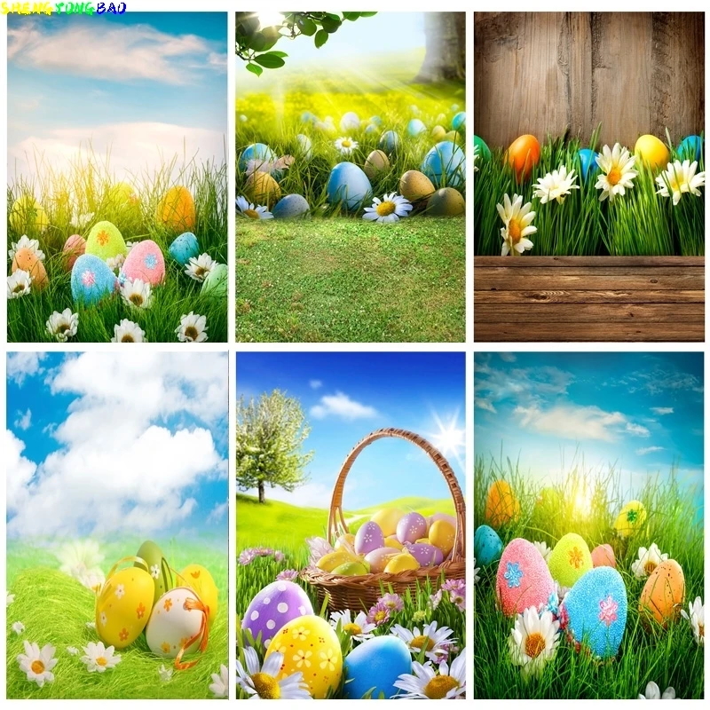 Vinyl Custom Easter Eggs Photography Backdrops For Photo Studio Props Spring Flowers  Child Baby  Photo Backdrops CXZM-10