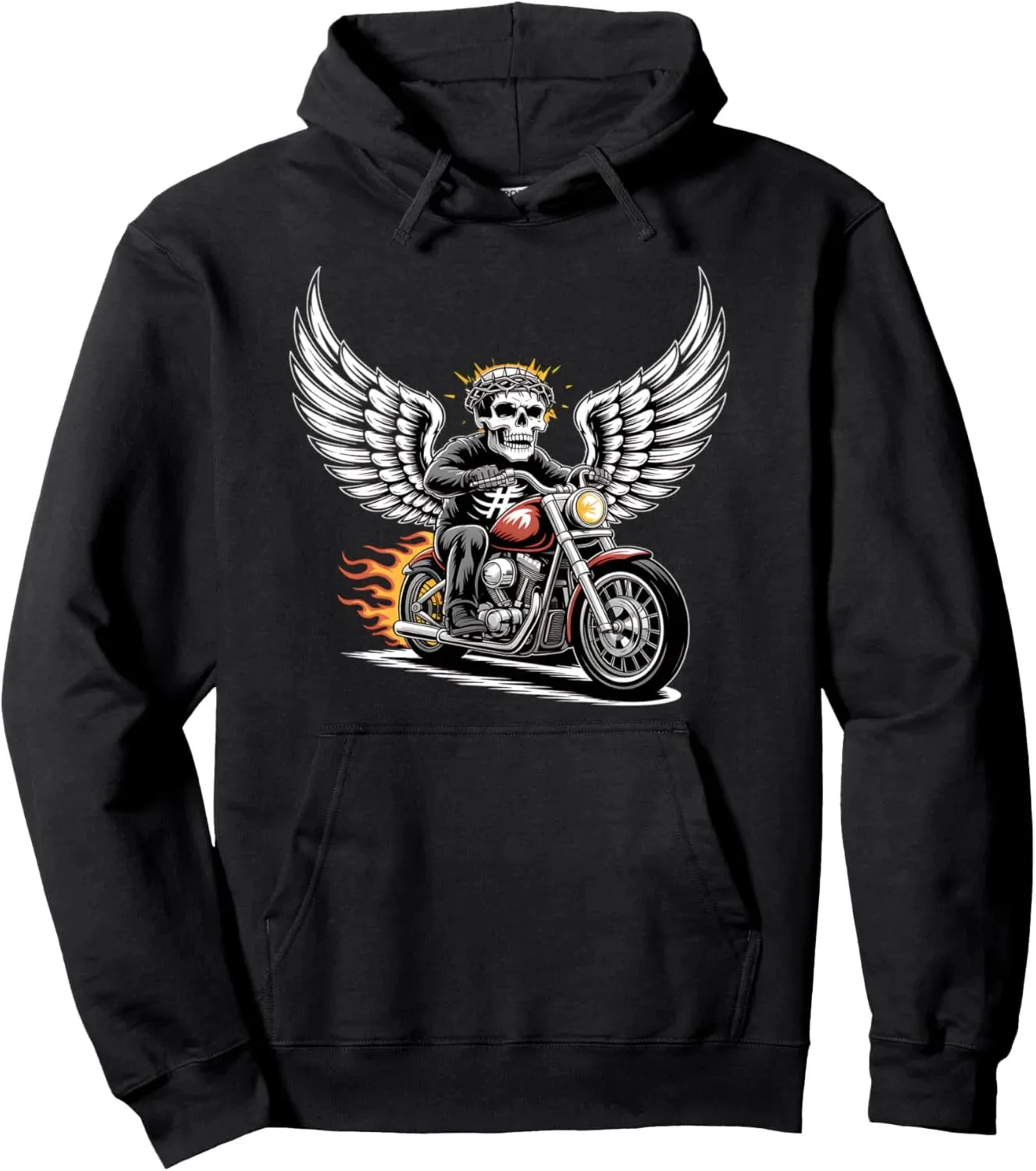 

Autumn and Winter Skull Biker with Wings Print Cotton Hoodie, Edgy Motorcycle - Themed Sweatshirt