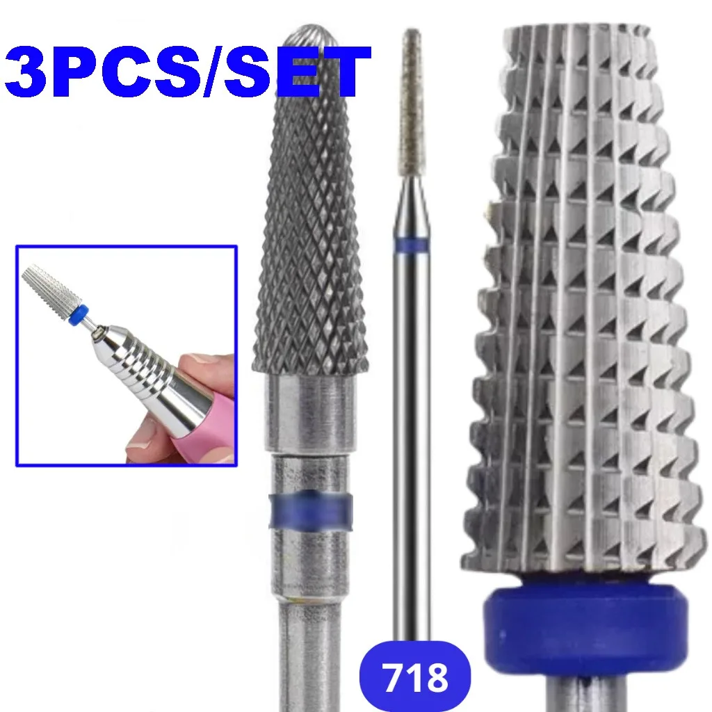 1PC/3PCS Professional-Grade Tungsten Steel with Diamond Nail Drill Bit Cuticle Remover Bits，for Electric Nail Drill Compatible,