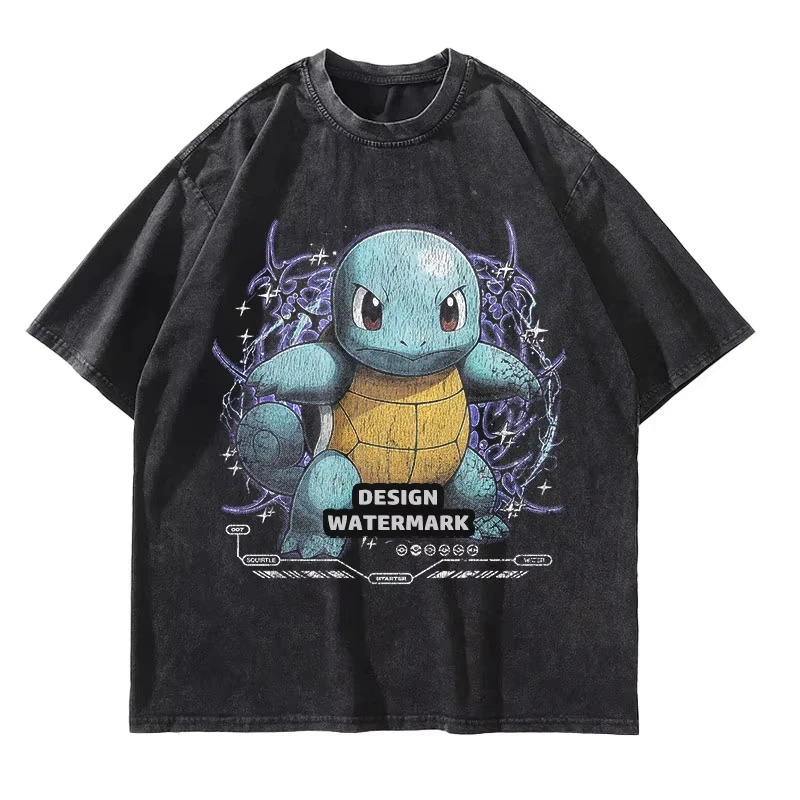 

Anime P-Pokemon T Shirt Haunter Gengar Eevee Lugia Butterfree Vintage Washed T-shirts Streetwear Manga Tops Tees Men Girl Cotton